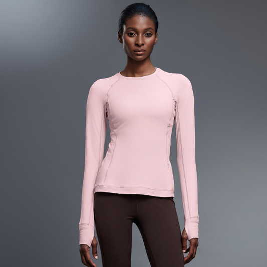 Round Neck Exercise T shirt Women Stretch Tight Long Sleeve Yoga Wear Running Training Workout Clothes Top Autumn