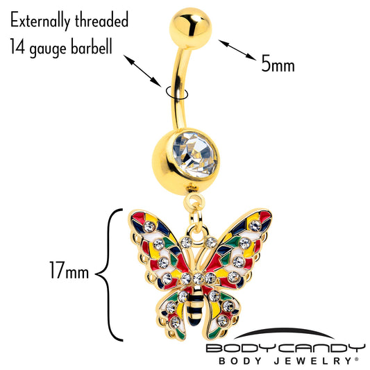Clear Gem Gold Tone Butterfly Dangle Belly Ring