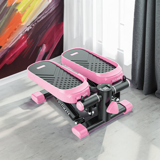 Home Office Exercise 330LBS Capacity Mini Stepper with Resistance Bands and LCD Monitor Pink