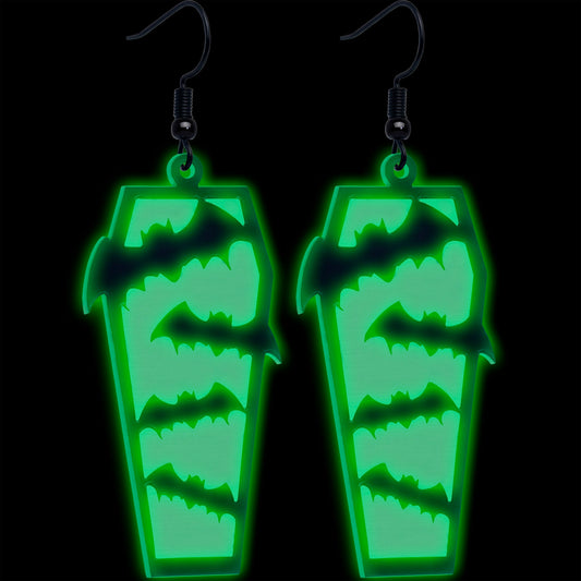 Black Bat Coffin Glow in the Dark Dangle Earrings