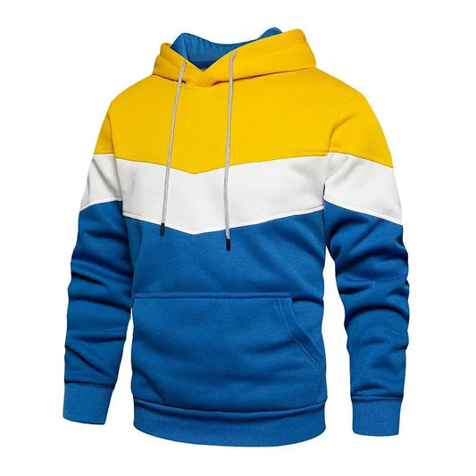 Cool Men's Patchwork Hooded Sweatshirt Hoodies Sport Clothing Casual Loose Fleece Warm Streetwear Modern Male Fashion Autumn Winter Outwear Long Sleeve Pleated Comfy Round Neck Mens Sweatshirts Workout Sport Casual Hoodie