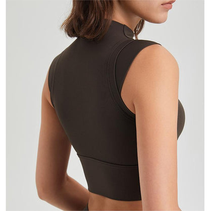 Lycra High Elastic Shockproof Running Exercise Underwear Turtleneck Fixed Cup Yoga Clothes Bra Vest Quick Drying Workout Top