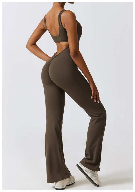 Sollinarry Hollow Out Cutout Beauty Back One Piece Peach Hip Lifting Sport Workout Clothes Micro Pull Yoga Jumpsuit