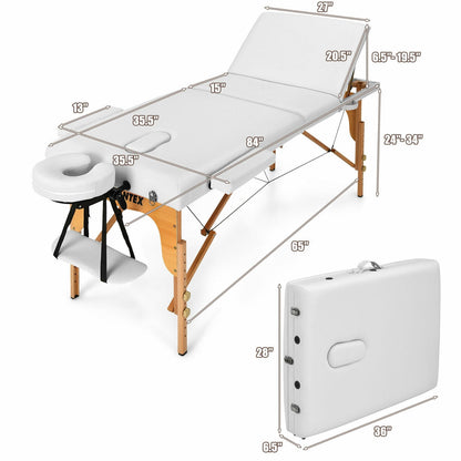 3 Fold Portable Adjustable Massage Table with Carry Case