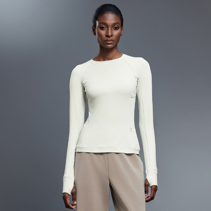 Round Neck Exercise T shirt Women Stretch Tight Long Sleeve Yoga Wear Running Training Workout Clothes Top Autumn