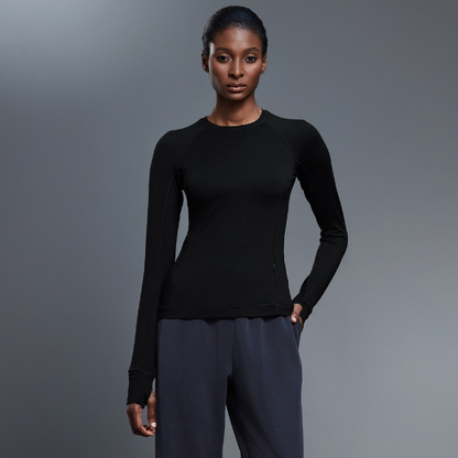 Round Neck Exercise T shirt Women Stretch Tight Long Sleeve Yoga Wear Running Training Workout Clothes Top Autumn