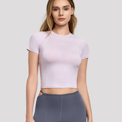 Short Workout Top Women Waist Slimming Sports Short Sleeved T shirt Casual All Matching Breathable Yoga Clothes Outer Wear