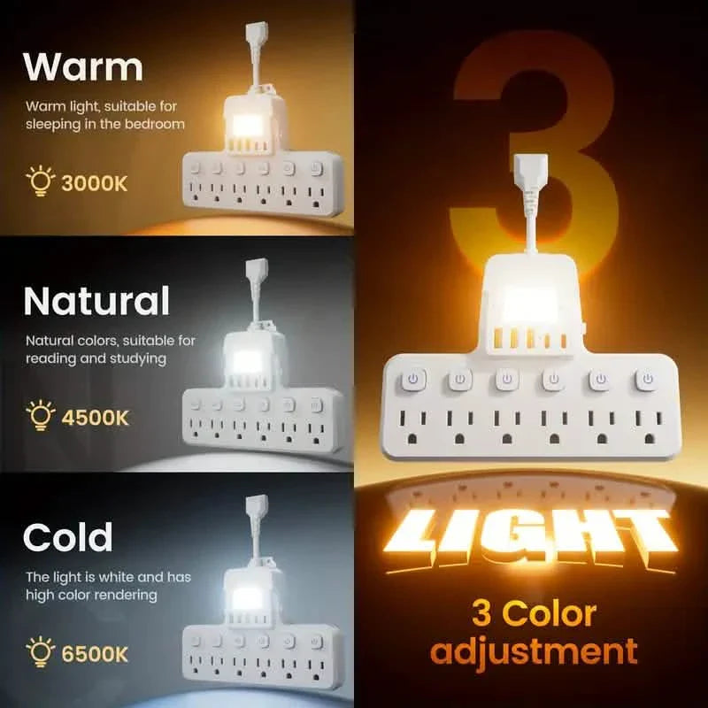 12-in-1 Adjustable Desk Lamp Power Strip – 6 AC Outlets