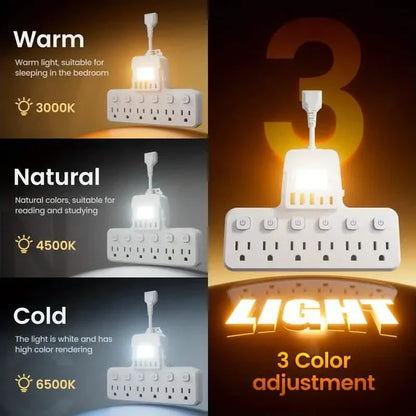 12-in-1 Adjustable Desk Lamp Power Strip – 6 AC Outlets