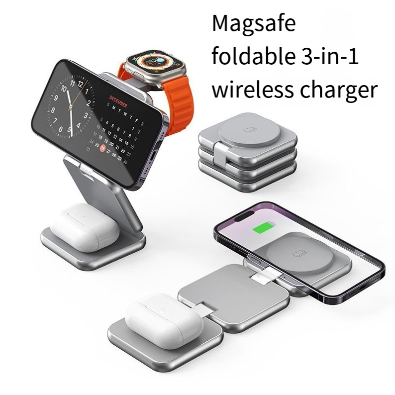 Foldable 3-in-1 wireless charger for mobile phones
