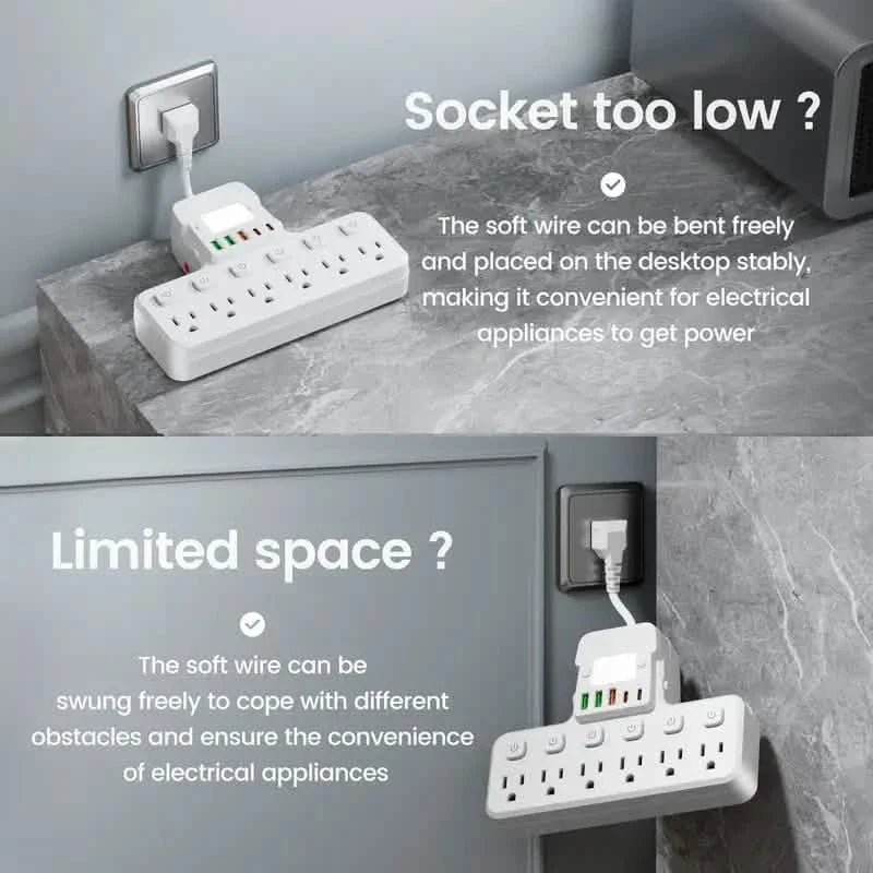 12-in-1 Adjustable Desk Lamp Power Strip – 6 AC Outlets