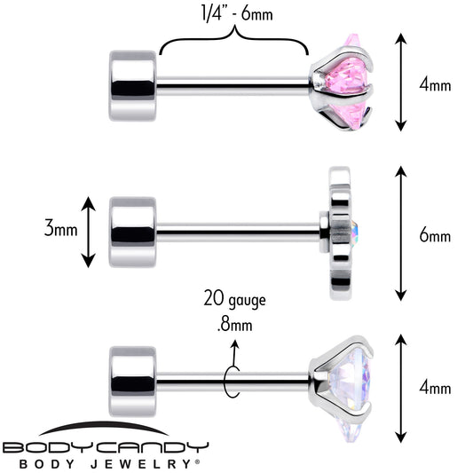 20G Pink Aurora Gem Flower Flatback Earring Set of 6