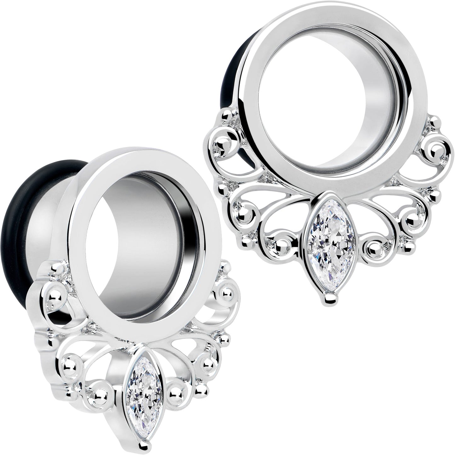 Clear Gem Drop Filigree Single Flare Tunnel Plug Set 6mm to 16mm