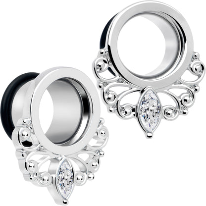 Clear Gem Drop Filigree Single Flare Tunnel Plug Set 6mm to 16mm