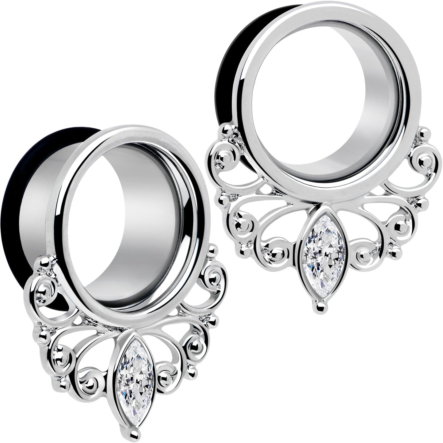 Clear Gem Drop Filigree Single Flare Tunnel Plug Set 6mm to 16mm