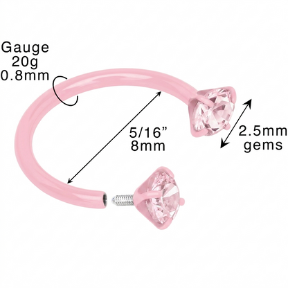 Pink Double Gem Horseshoe Nose Ring - Solid Titanium Anodized