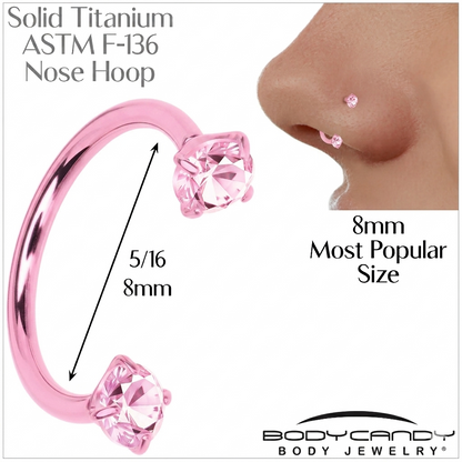 Pink Double Gem Horseshoe Nose Ring - Solid Titanium Anodized
