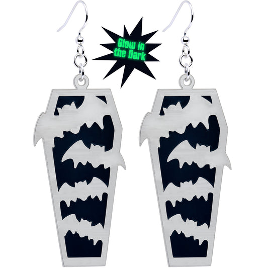 Bats Coffin Glow in the Dark Dangle Earrings