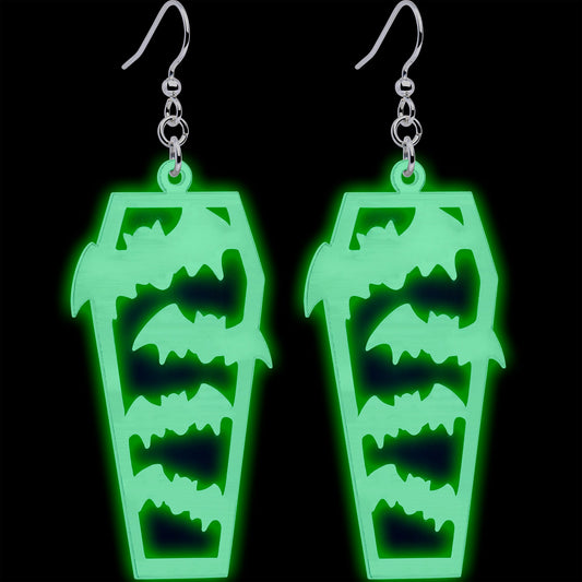 Bats Coffin Glow in the Dark Dangle Earrings