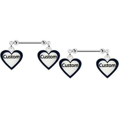 Custom Heart Glow in the Dark Double Personalized Name Dangle Nipple Ring Set