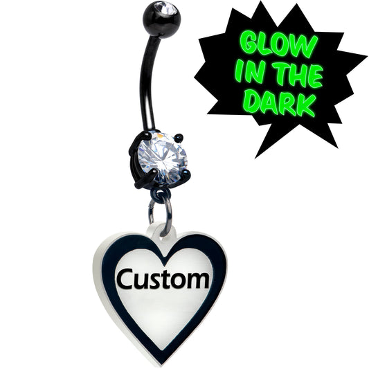 Custom Glow in the Dark Heart Dangle Belly Ring
