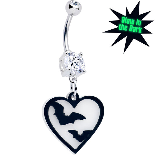 Flying Bat Heart Glow in the Dark Dangle Belly Ring