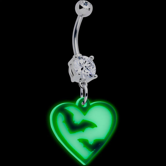 Flying Bat Heart Glow in the Dark Dangle Belly Ring
