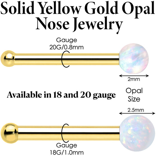 14k Yellow Gold Opal Ball Nose Ring