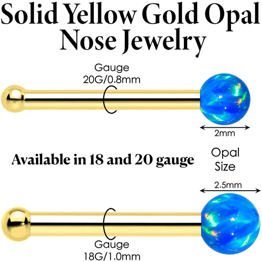 14k Yellow Gold Blue Synthetic Opal Ball Nose Ring