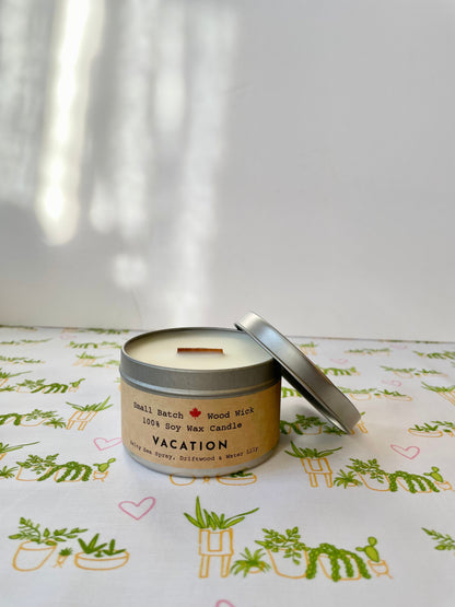 Golden Light Relaxation Set: "Vacation" Scented (Sea Spray + Driftwood + Water Lily) Candle,  Meditation Card + Mindfulness Journal (Grow & Bloom)
