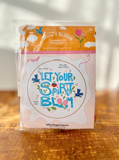"Cheerful Stitches" Trio Gift Set: Eco-Embroidery Kit, Mindfulness Journal, Mint Tea, Honey, Greeting Card (Grow & Bloom)