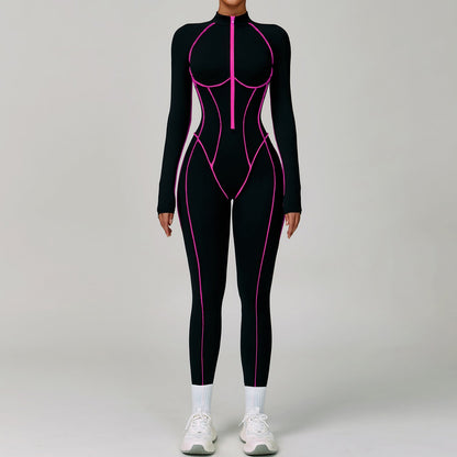 Contrast Color One Piece Quick Drying Yoga Clothes Back Tight Workout Clothes High Strength Sports Running Jumpsuit