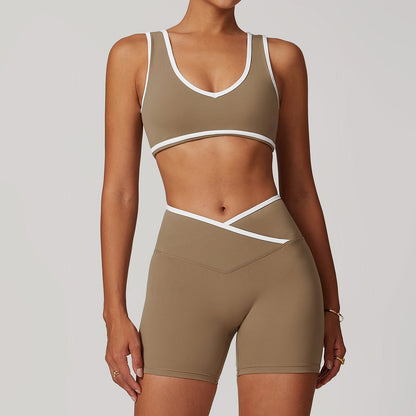 Sollinarry Contrast Color Wide Shoulder Strap Sports Underwear Shockproof Women One Piece Yoga Bra Outdoor Workout Clothes