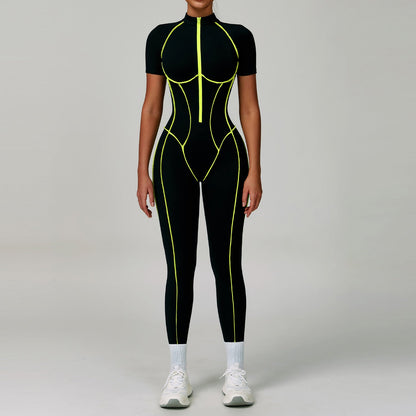 Contrast Color Yoga Workout Clothes Hollow Out Cutout out Beauty Back Tight Jumpsuit Running Exercise Yoga Clothes Women