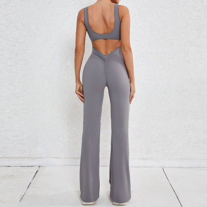 Autumn Sand Hollow Out Cutout Beauty Back One Piece Peach Hip Lifting Sport Workout Clothes Micro Pull Yoga Jumpsuit Jumpsuit
