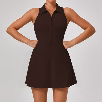 Spring Summer Skinny Slimming High Top Sports Dress Women Running Golf Tennis Workout Clothes Collared Suit