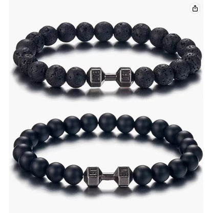 Stone Black Matte Alloy Dumbbell Energy Bracelets