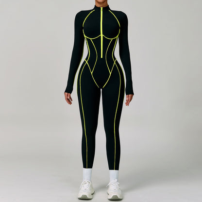 Contrast Color One Piece Quick Drying Yoga Clothes Back Tight Workout Clothes High Strength Sports Running Jumpsuit