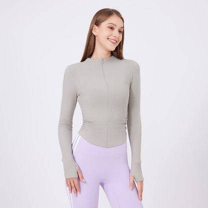 Small Waist Half Zipper Yoga Clothes Women Workout Clothes Sports Top Pilates Training Wear Long Sleeve Blouse Autumn