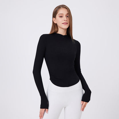 Small Waist Half Zipper Yoga Clothes Women Workout Clothes Sports Top Pilates Training Wear Long Sleeve Blouse Autumn