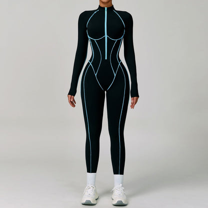 Contrast Color One Piece Quick Drying Yoga Clothes Back Tight Workout Clothes High Strength Sports Running Jumpsuit