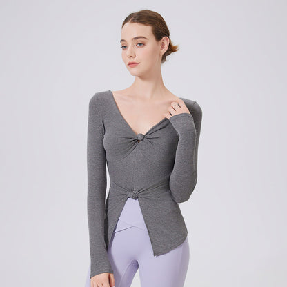 Slim Fit Heat Storage Slimming Top Women Outer Wear Workout Clothes Running Yoga Long Sleeve Mousse Training Sports T shirt
