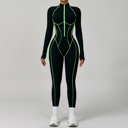 Contrast Color One Piece Quick Drying Yoga Clothes Back Tight Workout Clothes High Strength Sports Running Jumpsuit