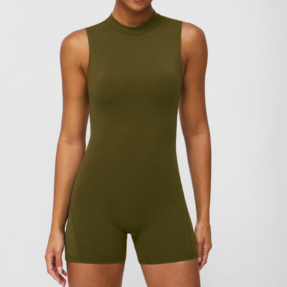 Bare Back Tight Sleeveless Yoga Bodysuit Hip Lifting Wrinkle One Piece Indoor Training Workout Clothes Women