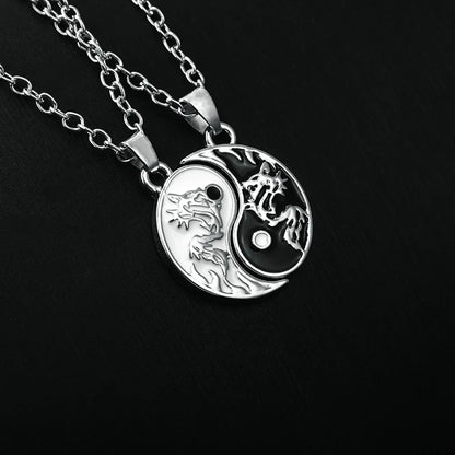 2 PCS Best Friends Necklace Jewelry Yin Yang Tai Chi Pendant Couples Paired Necklaces&Pendants Unisex Lovers Valentine's Gift