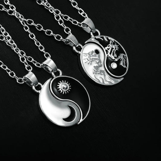 2 PCS Best Friends Necklace Jewelry Yin Yang Tai Chi Pendant Couples Paired Necklaces&Pendants Unisex Lovers Valentine's Gift