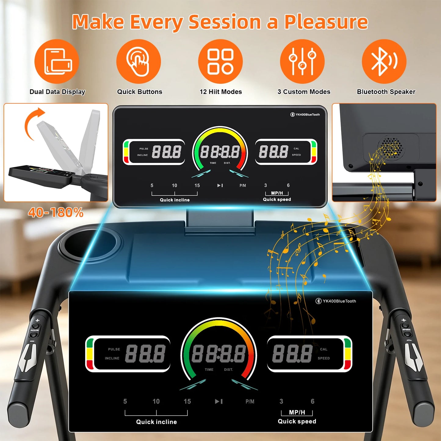 Home Foldable Treadmill With 15% Incline