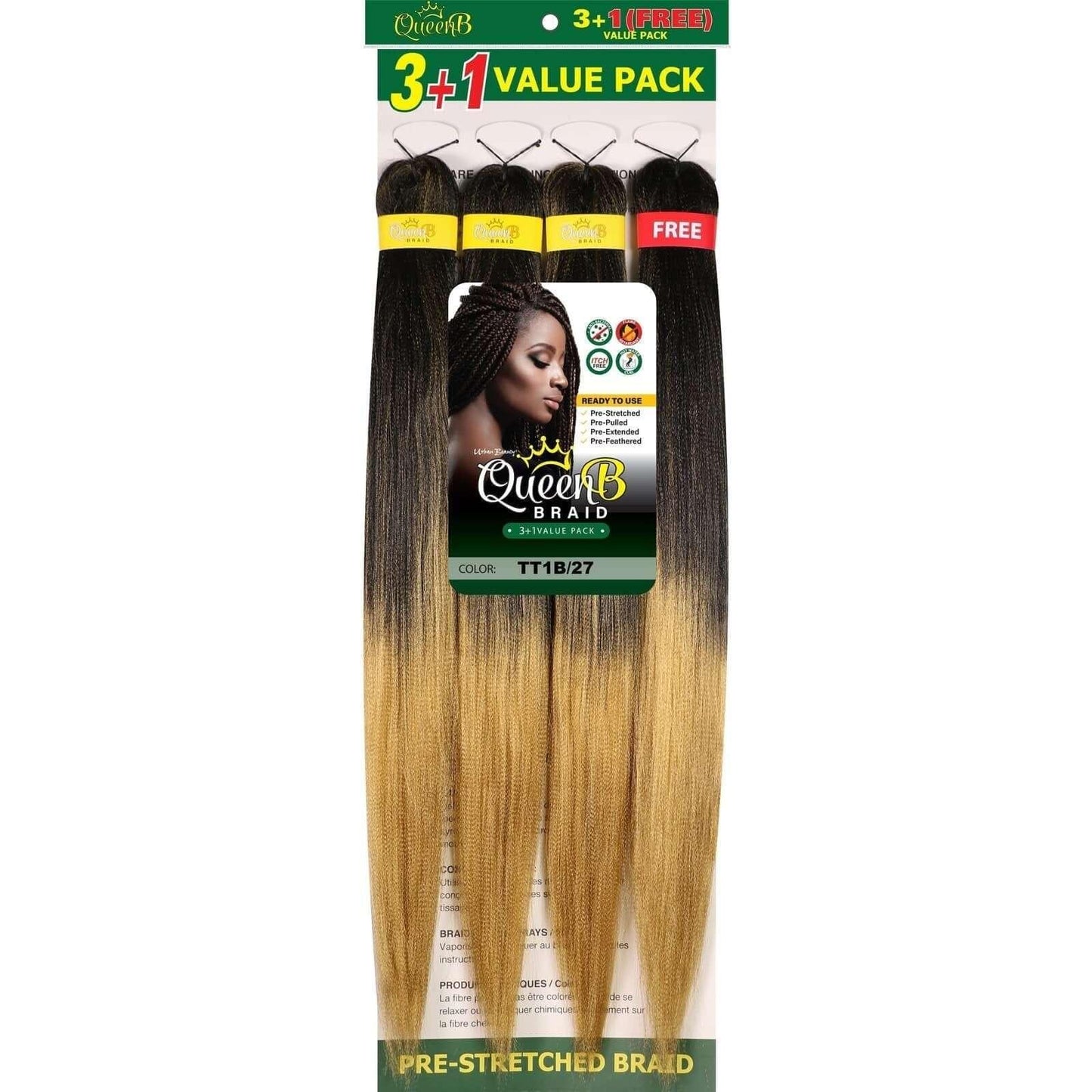 Queen B Pre-Stretched Braiding Hair Value Pack