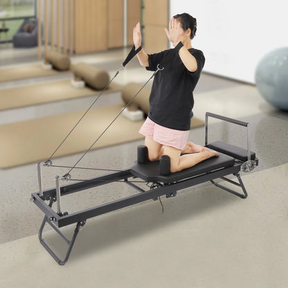 Foldable Pilates Reformer Machine Portable Fitness Equipment Multifunctional Yoga Fitness Equipment Pilates Exercise Equipment Grey/Black Use in Homes/Offices/Yoga Studios/Gyms