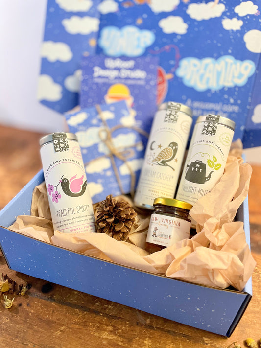 "Peaceful Dreams" Organic Tea Gift Set w. Pocket Mindfulness Journal & Honey (Sip & Relax)